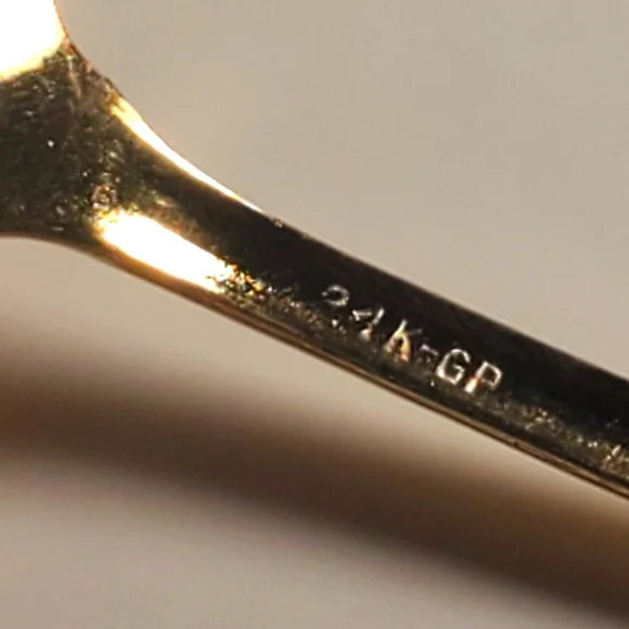 24k Gold Plated Vtg Glass Sugar Bowl with Spoon & Tray Apple Stem Lid Brass MCM - Picture 10 of 11